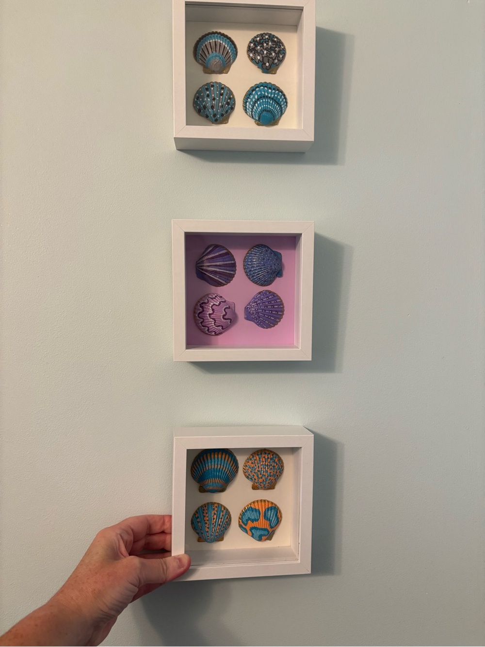 Hand Crafted Framed Blue and Orange Seashell Wall Decor
